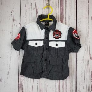 Red Ape Button Down Shirt Boys Size 18M Short Sleeve Cotton Black